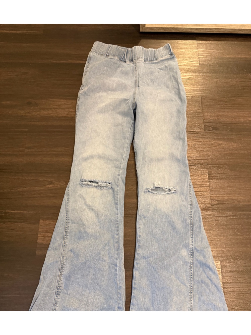 American Bazi Light Wash Flare Jeans with Knee Rips